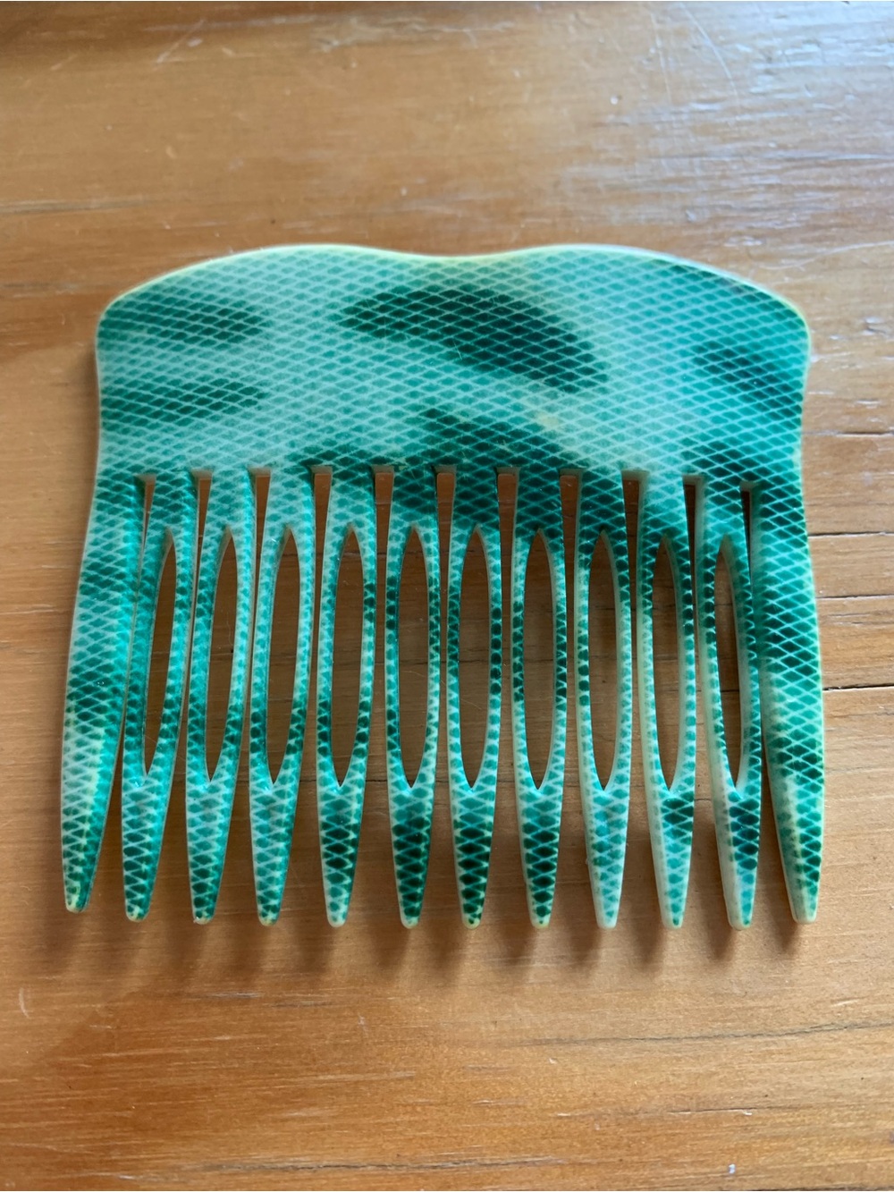Vintage 60s 70s Teal Green Striped Hair Side Comb Retro Mod Faux Tortoise Acetat